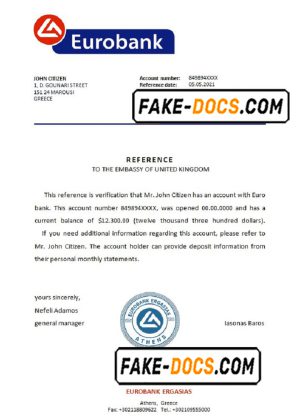 Greece Eurobank bank reference letter template in Word and PDF format