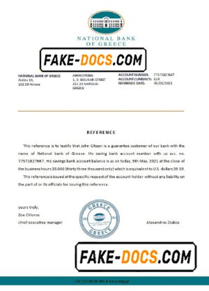 Greece National Bank of Greece bank reference letter template in Word and PDF format