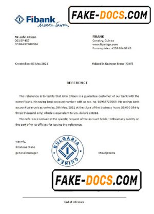 Guinea Fibank bank account reference letter template in Word and PDF format