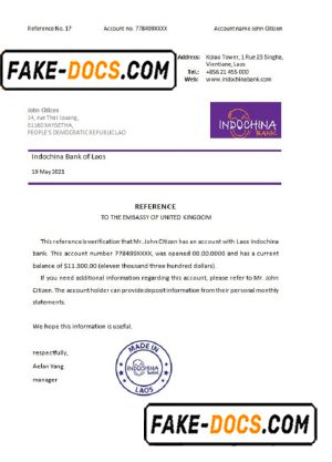 Laos Indochina Bank bank reference letter template in Word and PDF format