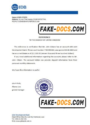 Laos Joint Development Bank bank reference letter template in Word and PDF format