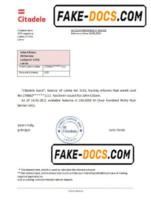 Latvia Citadele bank reference letter template in Word and PDF format