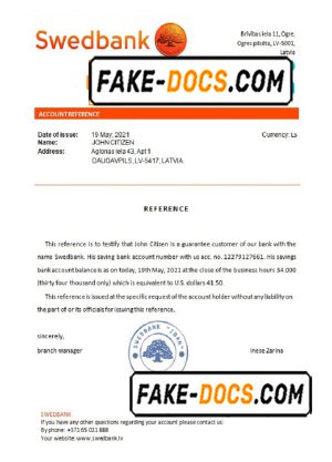 Latvia Swedbank bank reference letter template in Word and PDF format