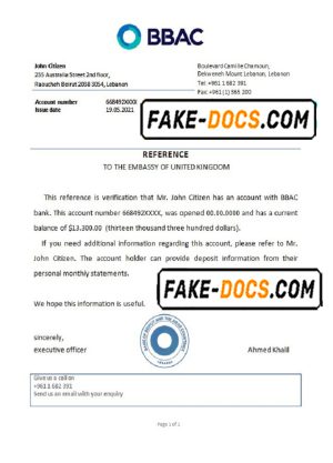 Lebanon Bank of Beirut and the Arab Countries bank account reference letter template in Word and PDF format