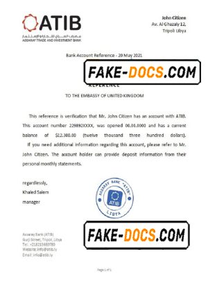 Libya Assaray Bank bank reference letter template in Word and PDF format