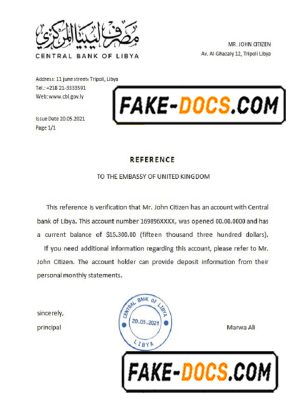 Libya Central Bank of Libya bank reference letter template in Word and PDF format
