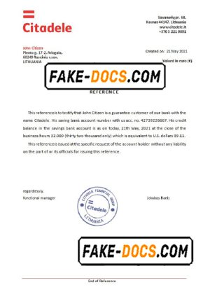 Lithuania Citadele bank reference letter template in Word and PDF format