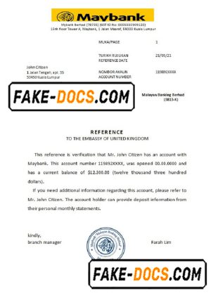 Malaysia Maybank bank reference letter template in Word and PDF format