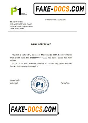 Malaysia Packet 1 Network bank reference letter template in Word and PDF format