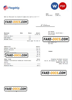 United Kingdom Flagship Merchant Services credit card service company pay stub Word and PDF template