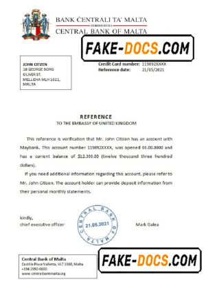 Malta Central Bank of Malta bank reference letter template in Word and PDF format