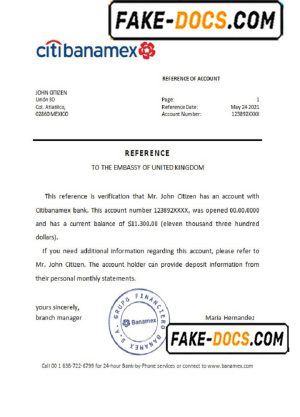 Mexico Citibanamex bank reference letter template in Word and PDF format