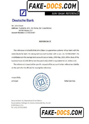 Mexico Deutsche Bank bank reference letter template in Word and PDF format