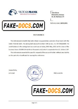 Moldova Victoriabank bank reference letter template in Word and PDF format