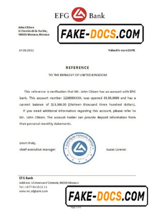 Monaco EFG Bank bank reference letter template in Word and PDF format