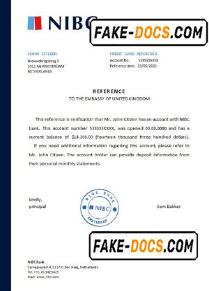 Netherlands NIBC Bank bank certificate template in Word and PDF format