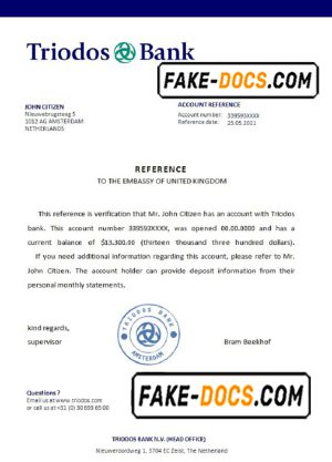 Netherlands Triodos Bank bank certificate template in Word and PDF format