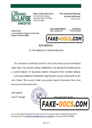 Nicaragua Banco Lafise Bancentro bank account reference letter template in Word and PDF format