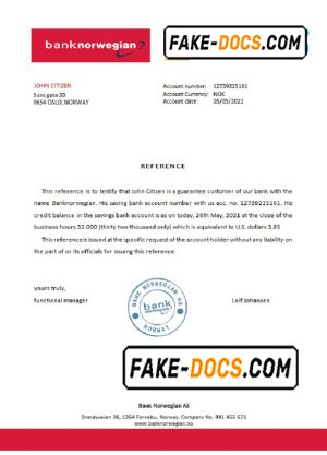 Norway Bank Norwegian bank account reference letter template in Word and PDF format