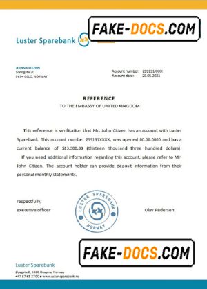 Norway Luster Sparebank bank account reference letter template in Word and PDF format