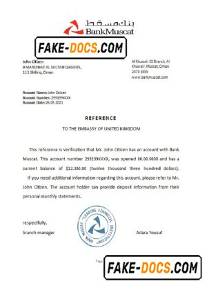 Oman Bank Muscat bank account reference letter template in Word and PDF format