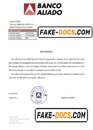 Panama Banco Aliado bank account reference letter template in Word and PDF format