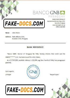 Paraguay Banco GNB bank account reference letter template in Word and PDF format