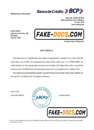 Peru Banco de Credito bank account reference letter template in Word and PDF format
