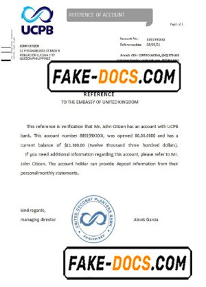 Philippines UCPB bank reference letter template in Word and PDF format