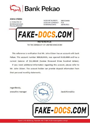 Poland Bank Pekao reference letter template in Word and PDF format