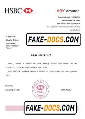 Poland HSBC Advance reference letter template in Word and PDF format