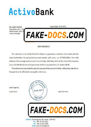 Portugal Activobank bank account reference letter template in Word and PDF format