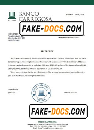 Portugal Banco Carregosa bank account reference letter template in Word and PDF format