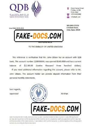 Qatar Development Bank bank account reference letter template in Word and PDF format