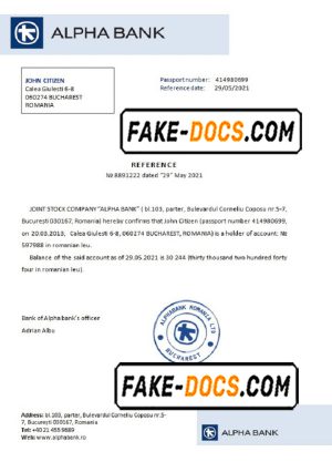 Romania Alpha Bank bank account reference letter template in Word and PDF format
