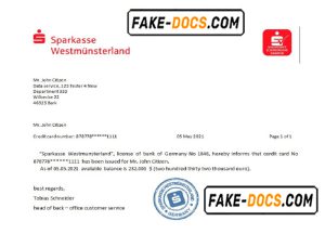 Germany Sparkasse bank account reference letter template in Word and PDF format