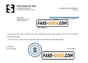 USA First Bank of Wiki bank account reference letter template in Word and PDF format