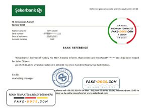 Turkey Sekerbank reference letter template in Word and PDF format