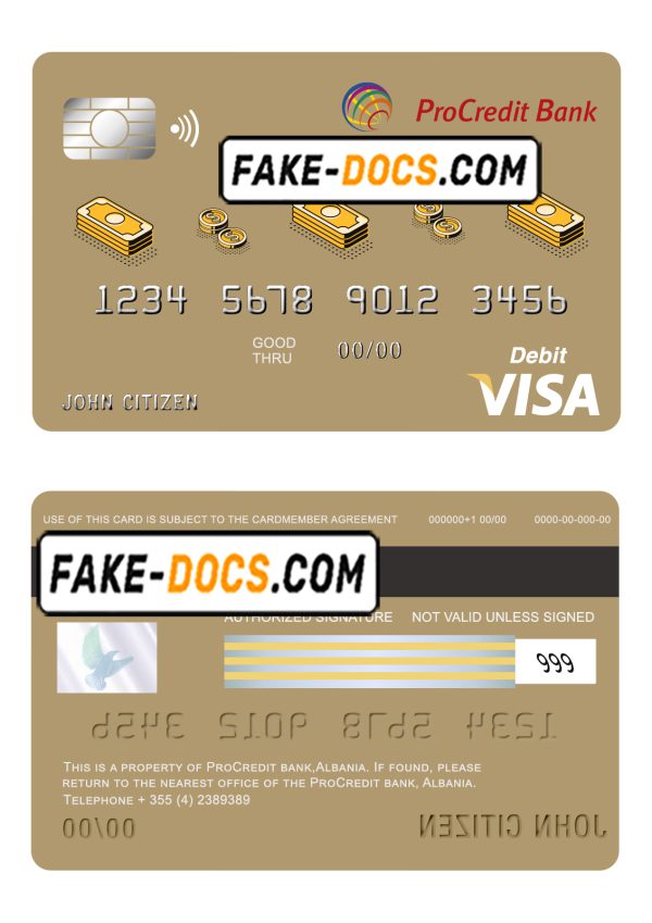 Albania ProCredit bank visa card debit card template in PSD format, fully editable