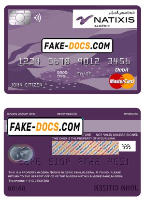 Algeria Natixis Algerie bank mastercard debit card template in PSD format, fully editable