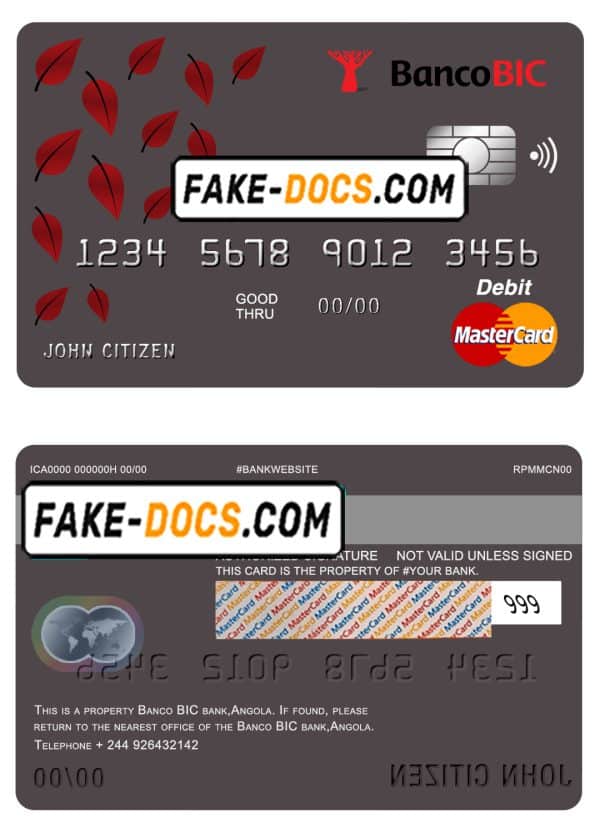Angola Banco BIC bank mastercard debit card template in PSD format, fully editable
