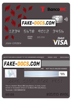 Angola Banco BIC bank visa card debit card template in PSD format, fully editable
