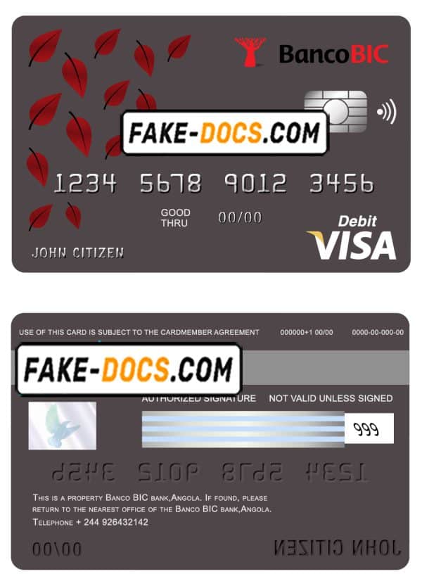 Angola Banco BIC bank visa card debit card template in PSD format, fully editable