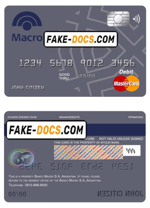 Argentina Banco Macro S.A. bank mastercard debit card template in PSD format, fully editable