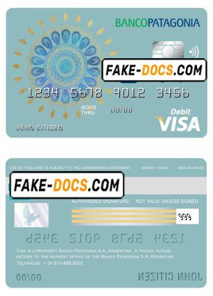 Argentina Banco Patagonia bank visa card debit card template in PSD format, fully editable