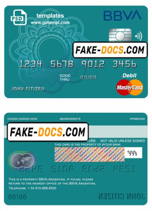 Argentina BBVA bank mastercard debit template in PSD format, fully editable
