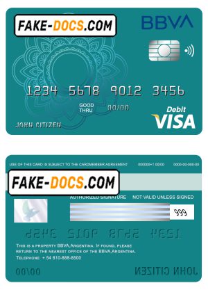 Argentina BBVA bank visa debit card template in PSD format, fully editable