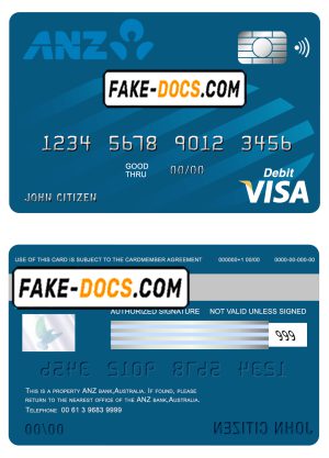 Australia ANZ bank visa card debit card template in PSD format, fully editable