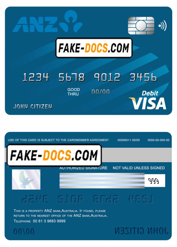 Australia ANZ bank visa card debit card template in PSD format, fully editable