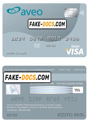 Australia Aveo bank visa card debit card template in PSD format, fully editable